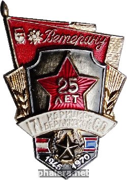 Знак Ветерану 171 каркико-берлинской СД 25 лет